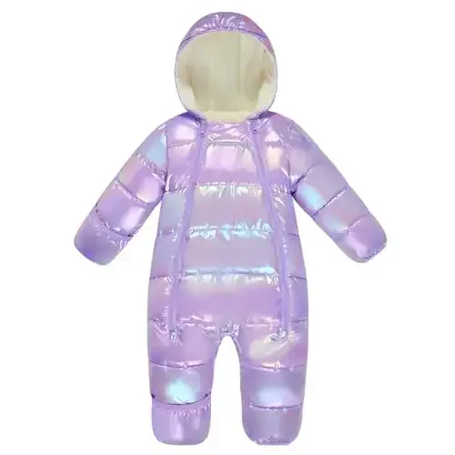 uideazone Baby Girls Boys Snowsuit Toddler Warm Hooded Snow Suit Infant Double Zipper Romper One Piece Puffer Coat 3-24M 