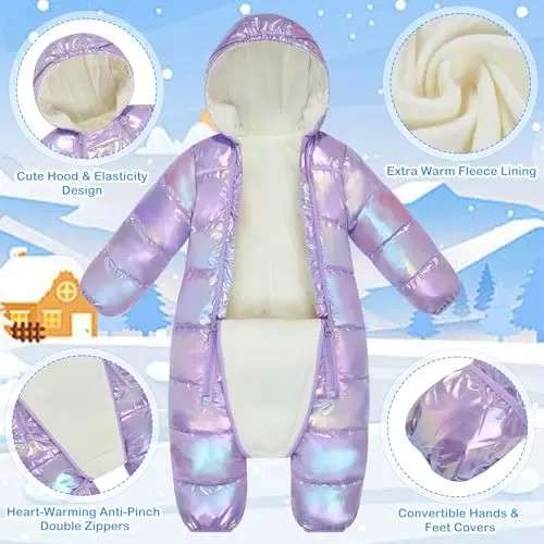 uideazone Baby Girls Boys Snowsuit Toddler Warm Hooded Snow Suit Infant Double Zipper Romper One Piece Puffer Coat 3-24M - 5