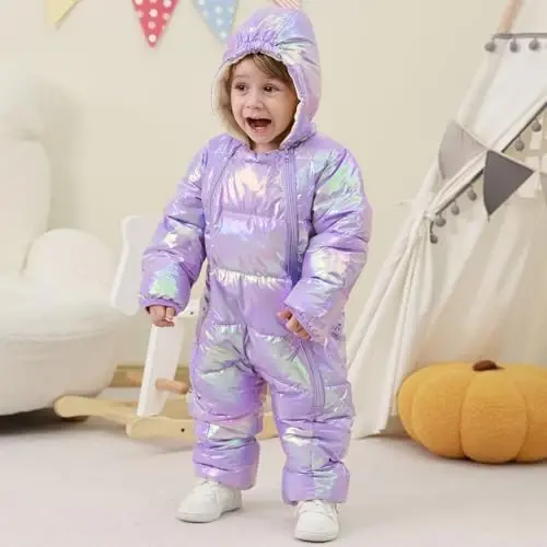 uideazone Baby Girls Boys Snowsuit Toddler Warm Hooded Snow Suit Infant Double Zipper Romper One Piece Puffer Coat 3-24M - 2