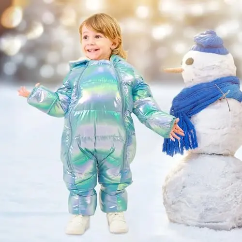 uideazone Baby Girls Boys Snowsuit Toddler Warm Hooded Snow Suit Infant Double Zipper Romper One Piece Puffer Coat 3-24M - 3
