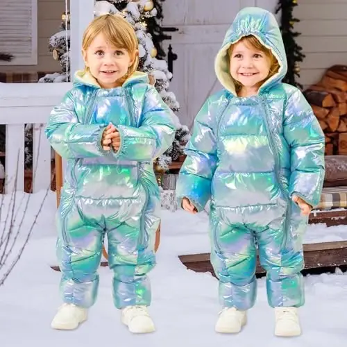 uideazone Baby Girls Boys Snowsuit Toddler Warm Hooded Snow Suit Infant Double Zipper Romper One Piece Puffer Coat 3-24M - 4
