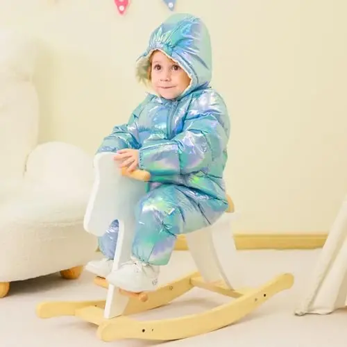uideazone Baby Girls Boys Snowsuit Toddler Warm Hooded Snow Suit Infant Double Zipper Romper One Piece Puffer Coat 3-24M - 2