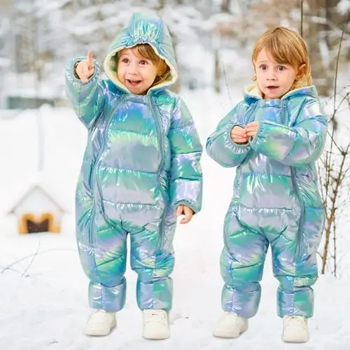 uideazone Baby Girls Boys Snowsuit Toddler Warm Hooded Snow Suit Infant Double Zipper Romper One Piece Puffer Coat 3-24M - 5