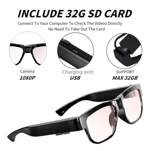 Uigsas Camera Glasses Outdoor Smart Glasses with Camera Wearable Sports Eye Glasses Recording Motorcycle Riding Scenery Including 32G Card - 3
