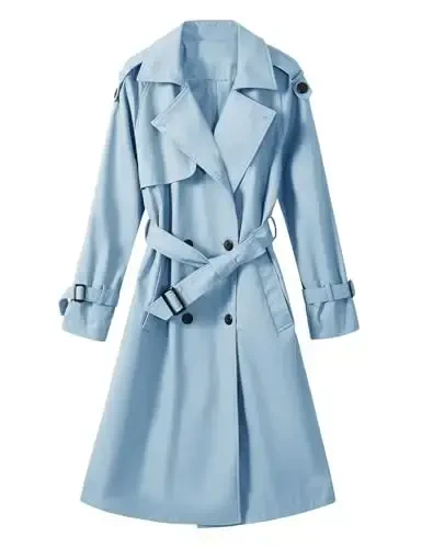 Uikue Trench Coat Women Double Breasted Windproof Classic Lapel Belted Long Outerwear Overcoat with Belt - 1