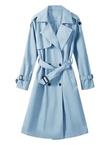 Uikue Trench Coat Women Double Breasted Windproof Classic Lapel Belted Long Outerwear Overcoat with Belt 
