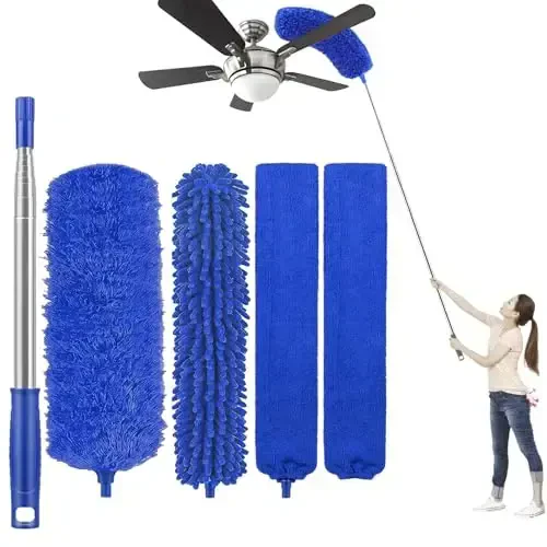 UIMO Microfiber Feather Duster 5-in-1 Tozalash va tozalash uchun to'plam – 30–100 dyuymli uzaytma ustuni, sirpanishga qarshi tutqich, shift foniy, mebel, mashina uchun egiluvchan yuviladigan boshchalar (ko'k) - 1