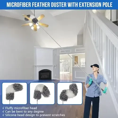 UIMO Microfiber Feather Duster 5-in-1 Tozalash va tozalash uchun to'plam – 30–100 dyuymli uzaytma ustuni, sirpanishga qarshi tutqich, shift foniy, mebel, mashina uchun egiluvchan yuviladigan boshchalar (ko'k) - 4
