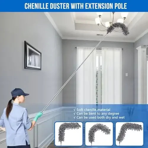 UIMO Microfiber Feather Duster 5-in-1 Tozalash va tozalash uchun to'plam – 30–100 dyuymli uzaytma ustuni, sirpanishga qarshi tutqich, shift foniy, mebel, mashina uchun egiluvchan yuviladigan boshchalar (ko'k) - 5