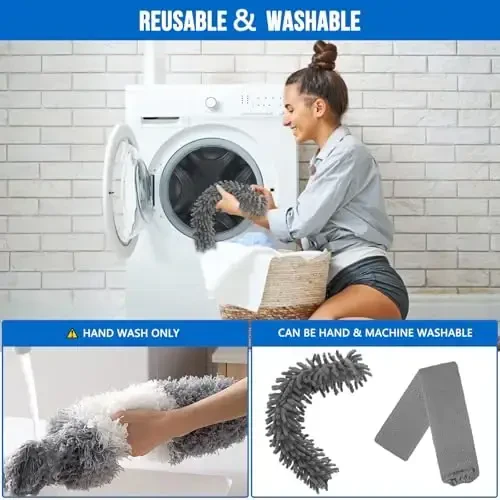 UIMO Microfiber Feather Duster 5-in-1 Tozalash va tozalash uchun to'plam – 30–100 dyuymli uzaytma ustuni, sirpanishga qarshi tutqich, shift foniy, mebel, mashina uchun egiluvchan yuviladigan boshchalar (ko'k) - 7