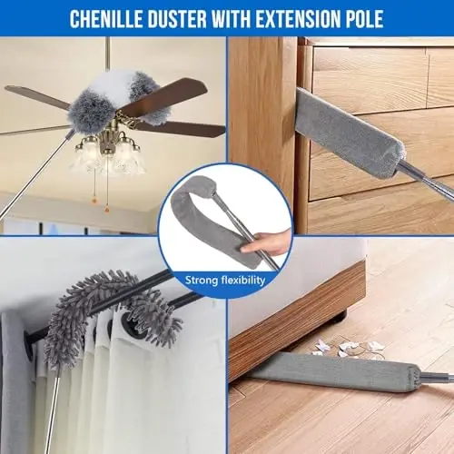 UIMO Microfiber Feather Duster 5-in-1 Kit for Dusting and Cleaning – 30–100