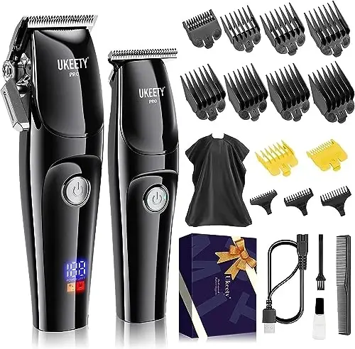 Ukeety Hair Clippers for Men Professional Beard Trimmer Cordless Hair Clippers with LED Display Rechargeable T-Blade Hair Trimmer Hair Cutting Kit for Household Barber Kit - Modazone
