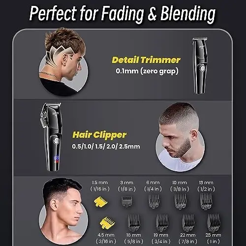 Ukeety Hair Clippers for Men Professional Beard Trimmer Cordless Hair Clippers with LED Display Rechargeable T-Blade Hair Trimmer Hair Cutting Kit for Household Barber Kit - 3