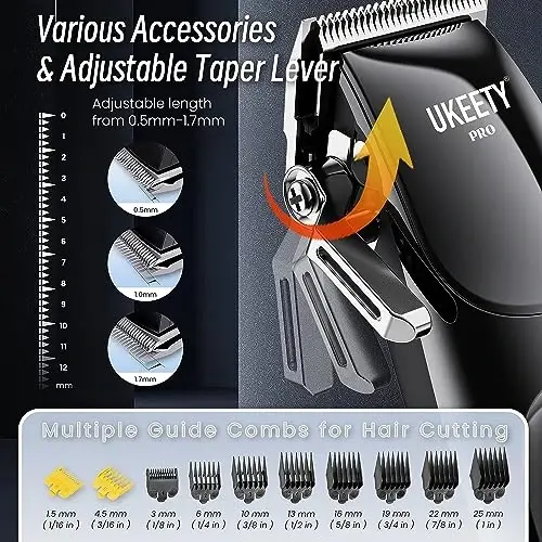 Ukeety Hair Clippers for Men Professional Beard Trimmer Cordless Hair Clippers with LED Display Rechargeable T-Blade Hair Trimmer Hair Cutting Kit for Household Barber Kit - 4