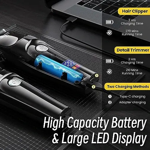 Ukeety Hair Clippers for Men Professional Beard Trimmer Cordless Hair Clippers with LED Display Rechargeable T-Blade Hair Trimmer Hair Cutting Kit for Household Barber Kit - 2