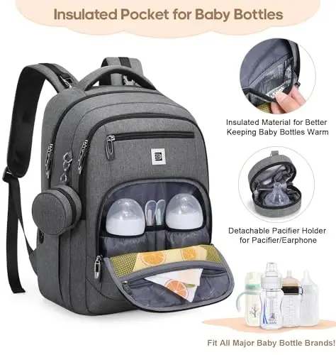 UKEIN Diaper Bag Backpack, Multi function Baby Bag with Portable Changing Pad, Pacifier Holder,Diaper Bags with USB Charging Port,Perfect Baby Shower Gifts for Mom, Dad, Newborn - 2