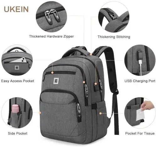 UKEIN Diaper Bag Backpack, Multi function Baby Bag with Portable Changing Pad, Pacifier Holder,Diaper Bags with USB Charging Port,Perfect Baby Shower Gifts for Mom, Dad, Newborn - 6