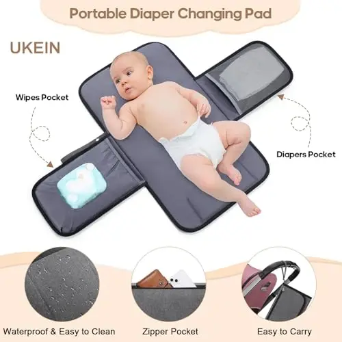 UKEIN Diaper Bag Backpack, Multi function Baby Bag with Portable Changing Pad, Pacifier Holder,Diaper Bags with USB Charging Port,Perfect Baby Shower Gifts for Mom, Dad, Newborn - 5