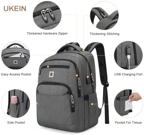 UKEIN Diaper Bag Backpack, Multi function Baby Bag with Portable Changing Pad, Pacifier Holder,Diaper Bags with USB Charging Port,Perfect Baby Shower Gifts for Mom, Dad, Newborn - 6