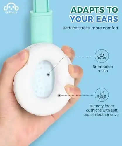 UKELALA C3 Kids Headphones Wired, On-Ear Wired Head Phones for Boys Girls with 3.5mm Jack, Foldable, Adjustable Headband, Child Headphone for School Home Airplane Tablet Teal - 3