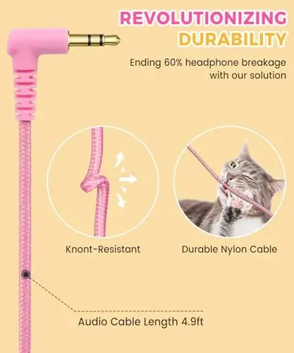 UKELALA C3 Kids Headphones Wired, On-Ear Wired Head Phones for Boys Girls with 3.5mm Jack, Foldable, Adjustable Headband, Child Headphone for School Home Airplane Tablet Pink - 4