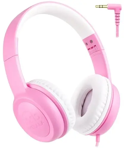 UKELALA C3 Kids Headphones Wired, On-Ear Wired Head Phones for Boys Girls with 3.5mm Jack, Foldable, Adjustable Headband, Child Headphone for School Home Airplane Tablet Pink 