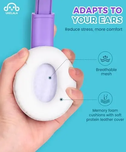 UKELALA C3 Kids Headphones Wired, On-Ear Wired Head Phones for Boys Girls with 3.5mm Jack, Foldable, Adjustable Headband, Child Headphone for School Home Airplane Tablet Purple - 3