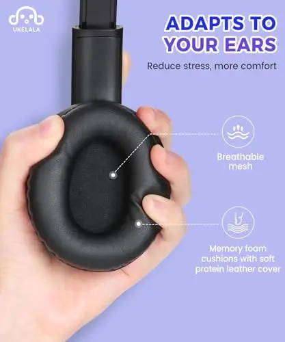 UKELALA C3 Kids Headphones Wired, On-Ear Wired Head Phones for Boys Girls with 3.5mm Jack, Foldable, Adjustable Headband, Child Headphone for School Home Airplane Tablet Black - 3