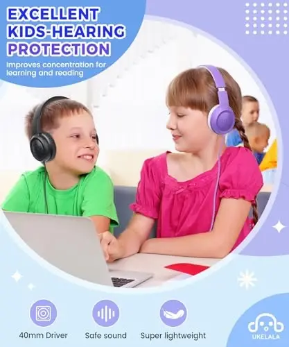 UKELALA C3 Kids Headphones Wired, On-Ear Wired Head Phones for Boys Girls with 3.5mm Jack, Foldable, Adjustable Headband, Child Headphone for School Home Airplane Tablet Black - 5