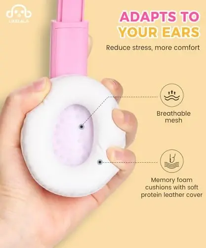 UKELALA C3 Kids Headphones Wired, On-Ear Wired Head Phones for Boys Girls with 3.5mm Jack, Foldable, Adjustable Headband, Child Headphone for School Home Airplane Tablet Pink - 3