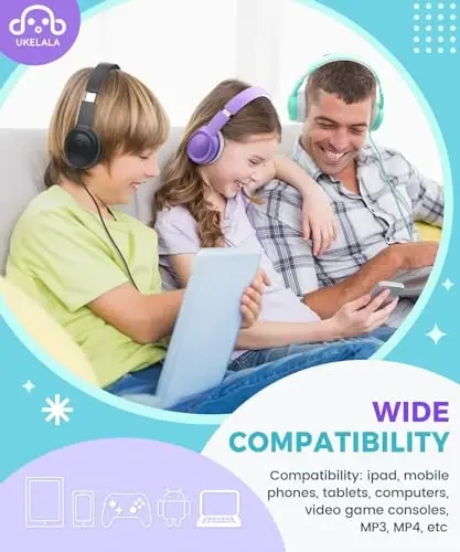 UKELALA C3 Kids Headphones Wired, On-Ear Wired Head Phones for Boys Girls with 3.5mm Jack, Foldable, Adjustable Headband, Child Headphone for School Home Airplane Tablet Purple - 6