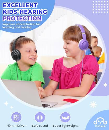 UKELALA C3 Kids Headphones Wired, On-Ear Wired Headphones for Boys Girls with 3.5mm Jack, Foldable, Adjustable Headband, Child Headphones for School Home Airplane Tablet Black - 5