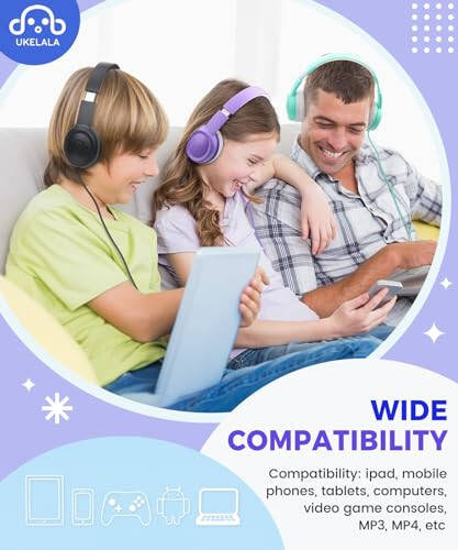 UKELALA C3 Kids Headphones Wired, On-Ear Wired Headphones for Boys Girls with 3.5mm Jack, Foldable, Adjustable Headband, Child Headphones for School Home Airplane Tablet Black - 6