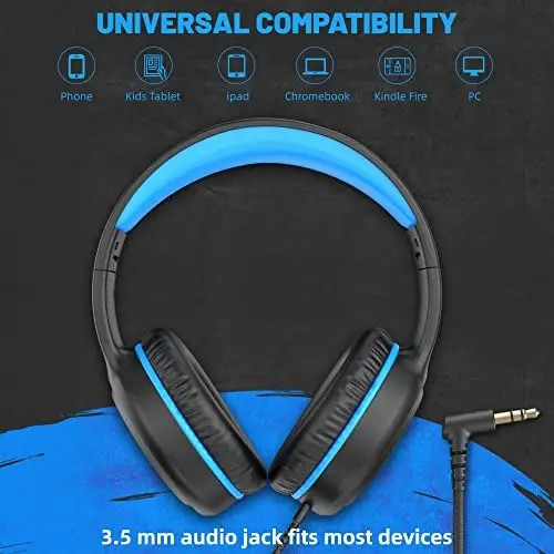 UKELALA On Ear Wired Blue Headphones for Boys Girls Folding Corded Head Phones for Kids Youth Student Children Portable Headphone for School Classroom - 3