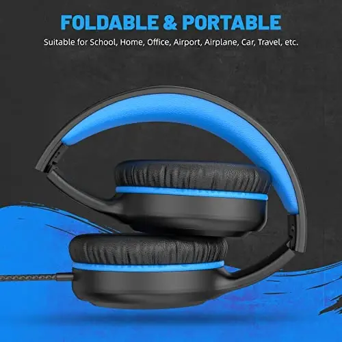 UKELALA On Ear Wired Blue Headphones for Boys Girls Folding Corded Head Phones for Kids Youth Student Children Portable Headphone for School Classroom - 5