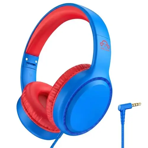 UKELALA Wired Headphones for Boys Portable On Ear Youth Headphones for School Airplane Travel Lightweight Compatible with Pad Computer Laptop for Adults Children Girls Kids Blue Red - 1