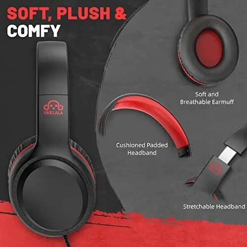 UKELALA On Ear Wired Headphones for Kids Stereo Lightweight Youth Head Phones with 4.9 ft NO-Tangle Cord for Girls Toddler 3.5mm Jack Headphone for chromebooks Computer for School Classroom - 2