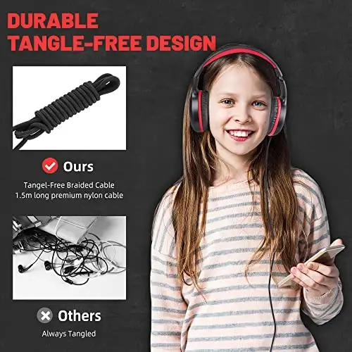 UKELALA On Ear Wired Headphones for Kids Stereo Lightweight Youth Head Phones with 4.9 ft NO-Tangle Cord for Girls Toddler 3.5mm Jack Headphone for chromebooks Computer for School Classroom - 6