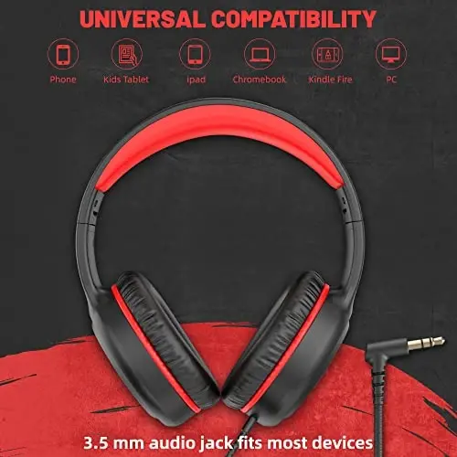 UKELALA On Ear Wired Headphones for Kids Stereo Lightweight Youth Head Phones with 4.9 ft NO-Tangle Cord for Girls Toddler 3.5mm Jack Headphone for chromebooks Computer for School Classroom - 3