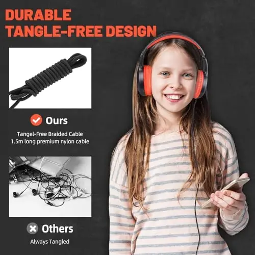 UKELALA Orange Wired Headphones for Boys Portable On Ear Youth Headphones for School Airplane Travel Lightweight Portable Compatible with Pad Computer Laptop for Adults Student Children Girls Kids - 6