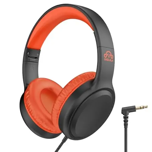 UKELALA Orange Wired Headphones for Boys Portable On Ear Youth Headphones for School Airplane Travel Lightweight Portable Compatible with Pad Computer Laptop for Adults Student Children Girls Kids 