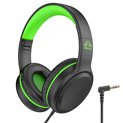 UKELALA Green Wired Headphones for Boys Portable On Ear Youth Headphones for School Airplane Travel Lightweight Portable Compatible with Pad Computer Laptop for Adults Student Children Girls Kids - 1