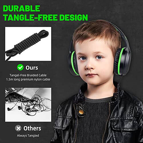 UKELALA Green Wired Headphones for Boys Portable On Ear Youth Headphones for School Airplane Travel Lightweight Portable Compatible with Pad Computer Laptop for Adults Student Children Girls Kids - 6