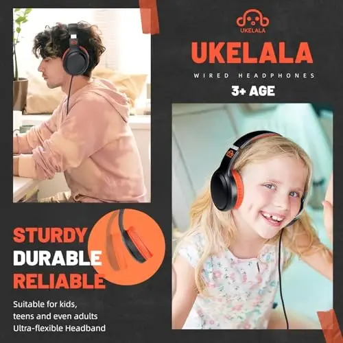 UKELALA Orange Wired Headphones for Boys Portable On Ear Youth Headphones for School Airplane Travel Lightweight Portable Compatible with Pad Computer Laptop for Adults Student Children Girls Kids - 4