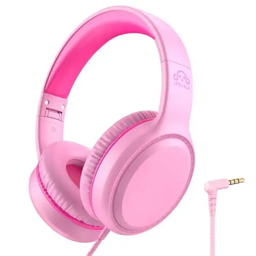 UKELALA Pink Wired Headphones for Boys Portable On Ear Youth Headphones for School Airplane Travel Lightweight Portable Compatible with Pad Computer Laptop for Adults Student Children Girls Kids - 1