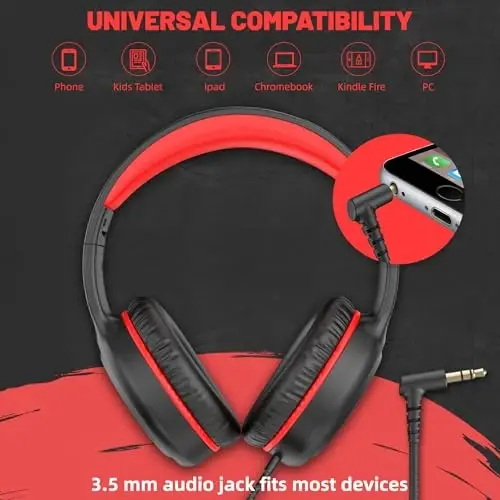 UKELALA U2 2 Pcs Wired Headphones for Kids Boys Girls, On Ear Youth Headphones for School Airplane Travel, Lightweight Portable Compatible with Tablet Computer Laptop for Adults Student Green & Red - UKELALA (1)