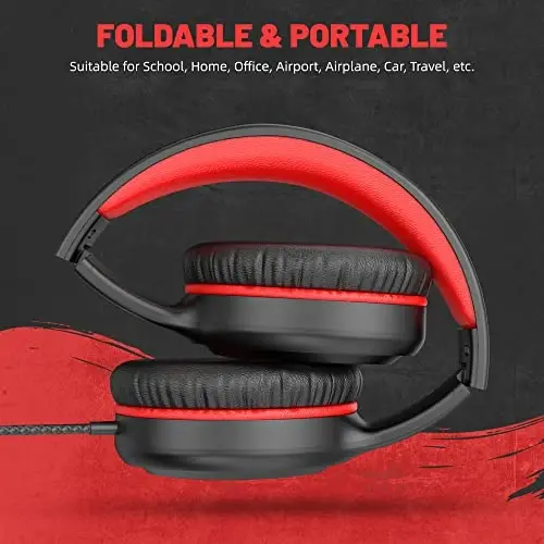 UKELALA U2 2 Pcs Wired Headphones for Kids Boys Girls, On Ear Youth Headphones for School Airplane Travel, Lightweight Portable Compatible with Tablet Computer Laptop for Adults Student Green & Red - 4