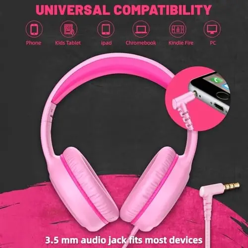 UKELALA U2 2 Pcs Wired Headphones for Kids Boys Girls, On Ear Youth Headphones for School Airplane Travel, Lightweight Portable Compatible with Tablet Computer Laptop for Adults Student Green & Pink - UKELALA (1)