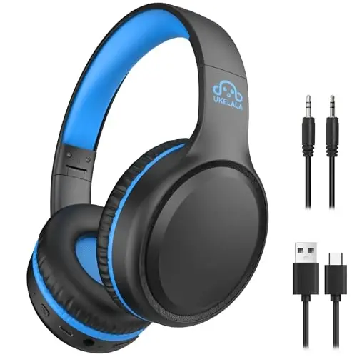 UKELALA U2B Active Noise Canceling Wired & Wireless Bluetooth 6.0 Headphones with Microphone, Foldable Lightweight Head Phones with Volume Control‌ for Kids Adult School Black Blue - 1