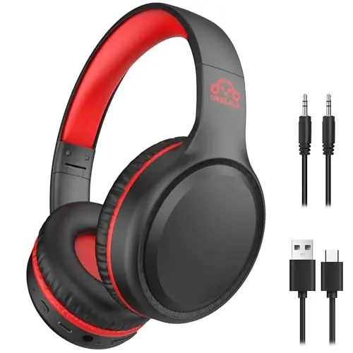 UKELALA U2B Active Noise Canceling Wired & Wireless Bluetooth 6.0 Headphones with Microphone, Foldable Lightweight Head Phones with Volume Control‌ for Kids Adult School Black Red 